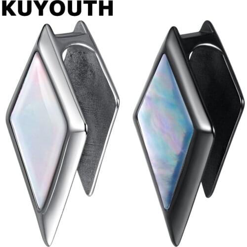 KUYOUTH Fashion Popular Stainless Steel Rhombus Pink Blue Shell Ear Weight Gauges Body Jewelry Earring Piercing Expanders 2PCS