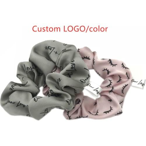 MOQ 100 pcs/design Free Shipping 10cm Custom Design Satin Or Velvet Scrunchies Girls Silk Hair Ponytail Holder Elastic Band