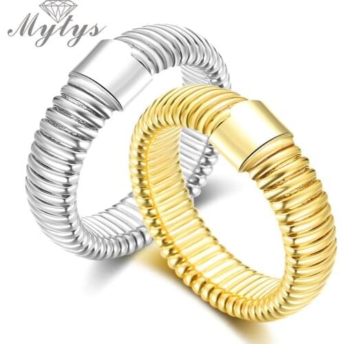 Mytys 2 Color Fashion Metallic Ring for Women Modern Trendy Screw Steampunk Jewelry Statement Ring R2101 R2106