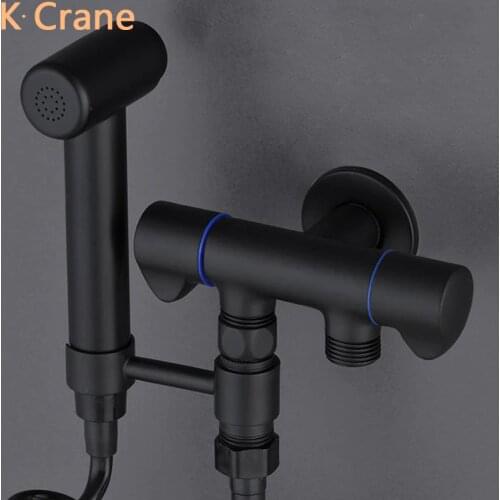 Wall Mount Toilet Bidet Spray Bathroom Black WC Washer Brass Stainless Steel Angel Valve Hot Cold Mixer Hand Hold Sprayer Set