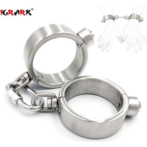 New Stainless Steel Lockable Connect Handcuffs Bondage Manacles Wrist Cuffs Restraints Shackles Sex Toys for Man Women Couples