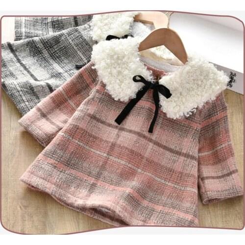 2 3 4 5 6 7 Y Toddler Girls Coats Korean Fashion Plus Velvet Plaid Wool Dress for Girls Kids Clothing New Arrival Baby Jackets