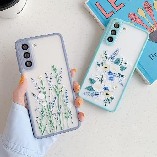 LOVECOM Art Flower Clear Phone Case For Samsung S21 Plus A52 A72 A51 A71 A32 A21S S20 FE Note 20 Ultra Shockproof Bumper Cover