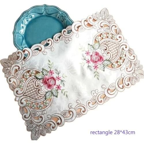 Luxury lace embroidery place table mat cloth pad cup mug drink satin doilies dining tray tea coaster wedding placemat kitchen