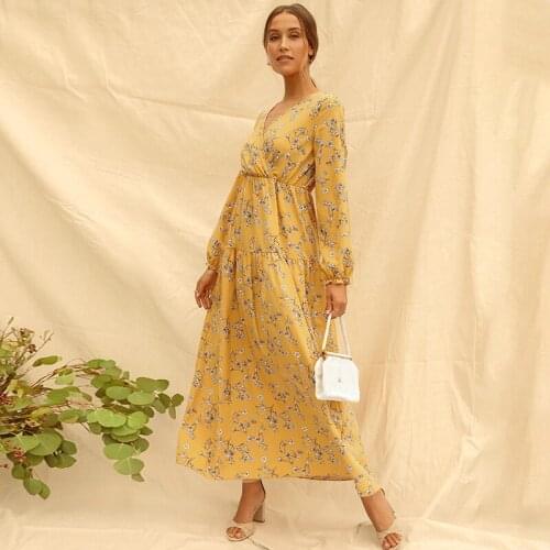 Spring Autumn Vintage Woman Dress Sexy V Neck Long Sleeve Floral Print Dresses Women Sundress 2021New Plus Size Long Dress Femme
