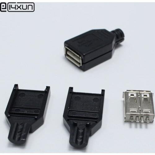 10pcs Type A Female USB 4 Pin Plug Socket Connector With Black Plastic Cover Welding Type 3 in 1 DIY Plugs for OD3.0 Cable