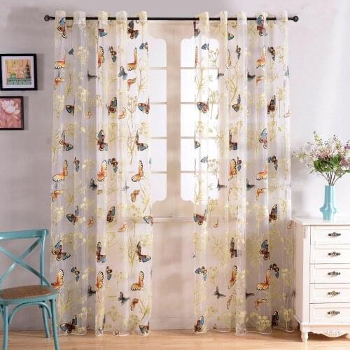 Topfinel Beautiful Printed Butterfly Sheer Curtains Tulles Window for Living Room Bedroom Kitchen Girls Room Voile Curtains