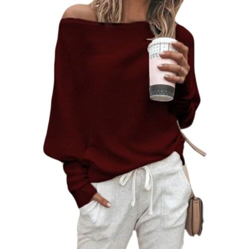 Women Autumn Spring Off Shoulder Sweater Long Batwing Sleeves Ribbed Knitted Pullover Tops Loose Casual Knitwear Jumper