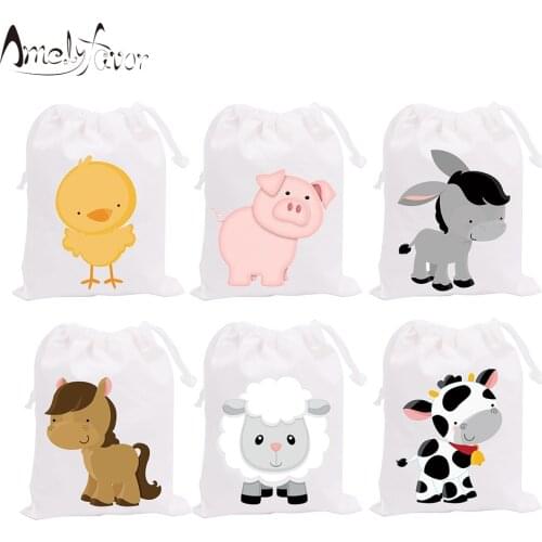 Farm Animals Theme Party Favor Bags Farm Animal Series 3 Gifts Bags Kids Birthday Baby Shower Party Container Supplies 6 PCS
