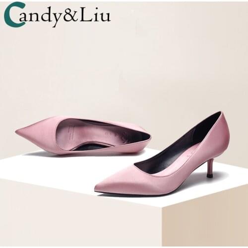 Female Silk Pumps Social Shoes Naked Pink Girl 20-year-old High Heels 2021 New 5cm Pointy Heels with Single Shoes Women