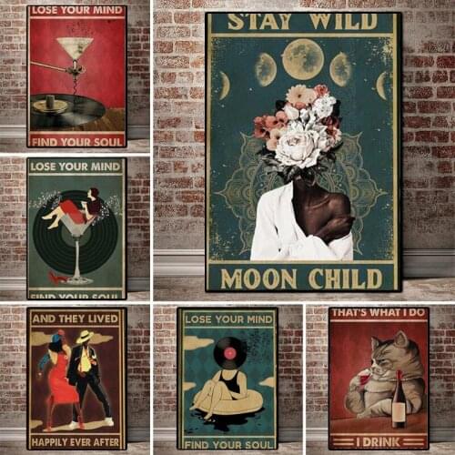 Lose Your Mind Find Your Soul Inspirational Art Prints Abstract Girl Canvas Painting Vintage Wall Art Picture Retro Poster Decor