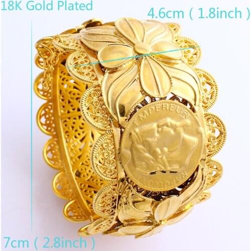 70mm Coin Empereur Napoleon ||| Fashion Big Wide Flower Cross Bangle 14 K SOLID Gold Filled Dubai Jewelry Eritrea Bracelet