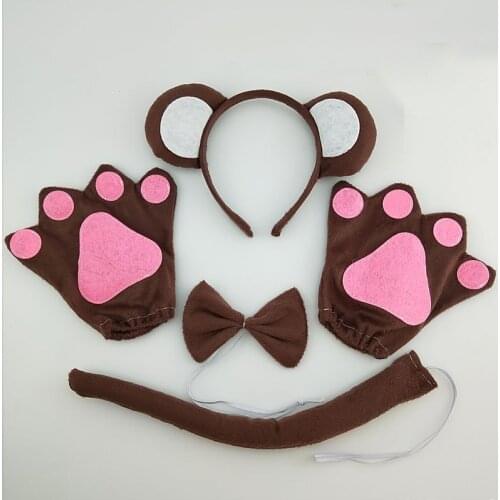 Boy Girls Animal Headband Bow Tail Set Monkey Cosplay Party Props Costume For Kids Birthday Gift Halloween Christmas