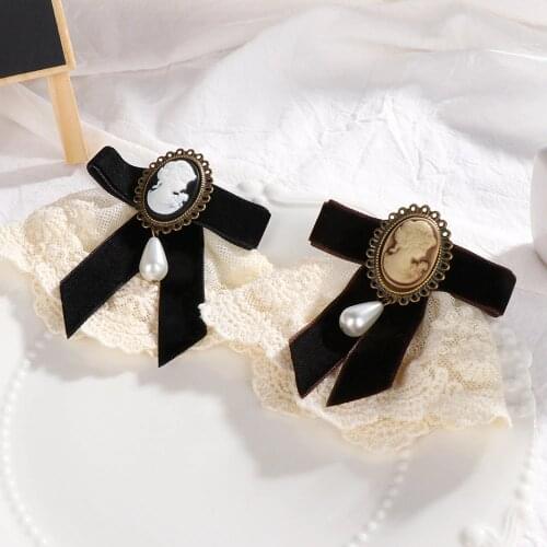 Womens Elegant Brooches Lace Ribbon Bow Queen Cameo Pearl Vintage Brooch For Birthday Christmas Lady Corsage Gifts