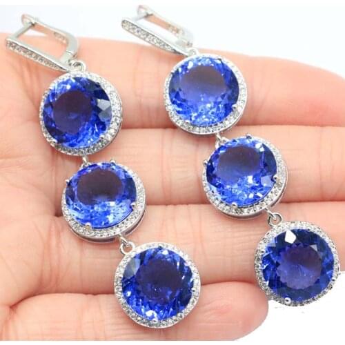 35x21mm Lovely Heart 11g Created New Stone Iolite Pink Kunzite CZ For Ladies Wedding Silver Earrings Eye Catching