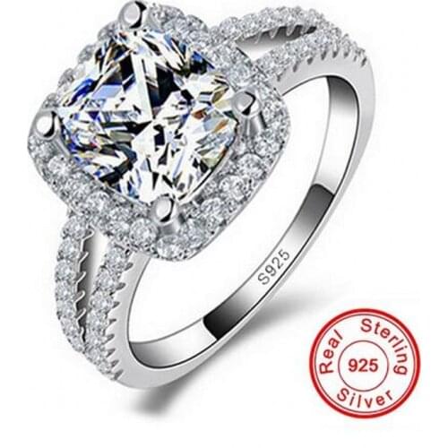Handmade 925 Sterling silver ring Cushion cut 3ct AAAAA Sona cz Engagement Wedding Band Rings for women Bridal Party Jewelry