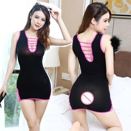 Women Sex Underwear Hollow Out Mesh Clothing V-Neck Baby Doll Sexy Lingerie Hot Seamless Mini Dress Erotic Lingerie Sexy Costume
