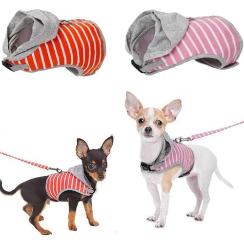 Hooded vest Stripe Dog Harness and Leash Pet Puppy Cat Vest Jacket For Small Medium Dogs Teddy Chihuahua Yorkies Pet Supplies