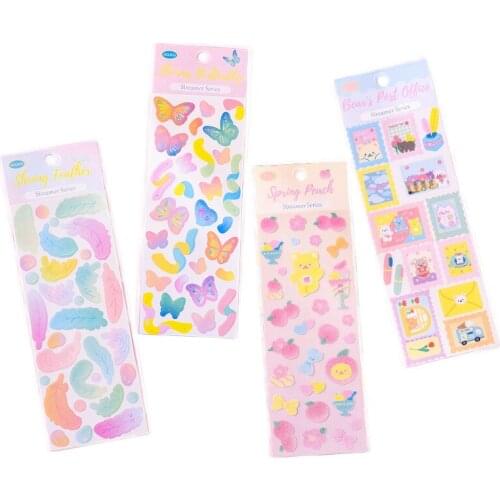 1 Sheet Pink Heart Soft Color Laser Bling Ribbons Butterfly Feather DIY Album Households Phone Decoration Stickers