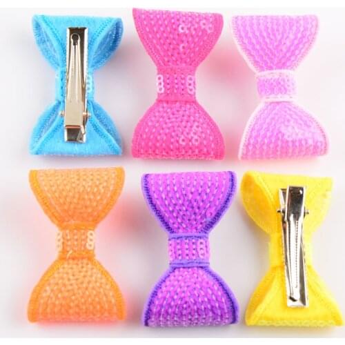 100pcs/lot 27C girls Neon Bowknot WITH Clip Embroidery Sequin Bow For Kids Korea Fashion Headwear DIY Accessories FC36