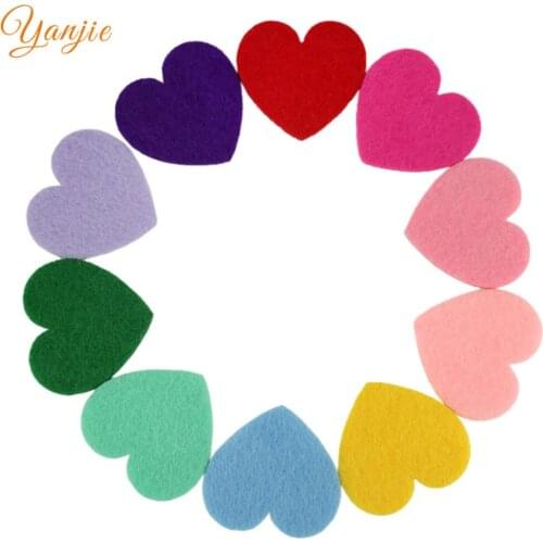 100pcs/lot 40mm Non Woven Felt Heart For 2021 Girls And Kids Birthday Party Girls Solid Hair Bow Headbands Hair Accessoires