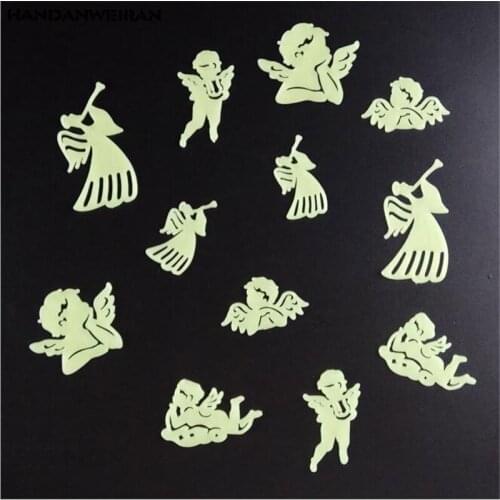 12PCS=1LOT Glow In The Dark Three-Dimensional Angel Luminous Stickers Childrens Room Decoration Cute Gift Home Decal