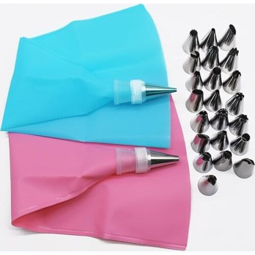 26Pcs Silicone Pastry Bag Tips Kitchen DIY Icing Piping Cream Reusable Pastry Bags And Nozzle Set Cake Decorating Tools