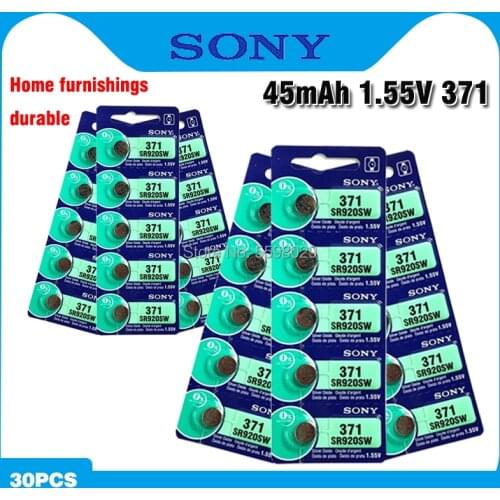 30pc Sony 100 Original 371 SR920SW 920 LR920 AG6 LR920 LR69 171 1.55V Silver Oxide Watch Battery Watch Battery MADE IN JAPAN