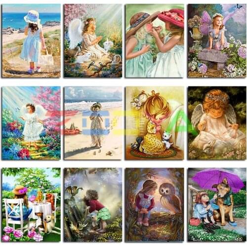 Diamond Embroidery Landscape 5D Diy Diamond Painting Girl Angel Full Dill Round 3D Diamond Mosaic Picture Character Decor Lx865