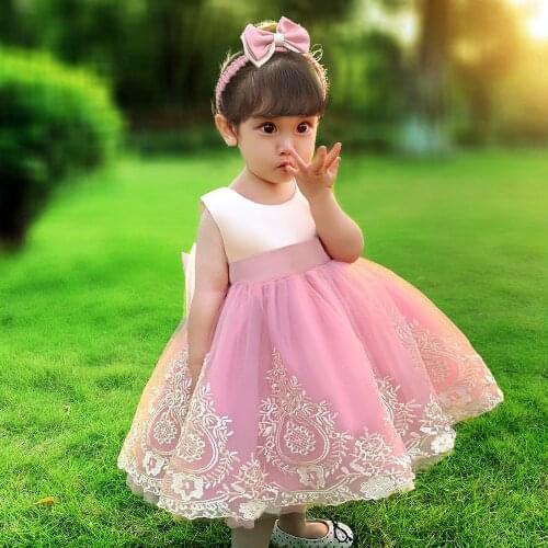 Toddler Embroidery Princess White Baby Girl Dresses For 1 Year Birthday Christening Wedding Bow Dress Gown Infant Party Clothes