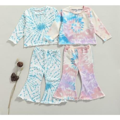 1-6Y Kids Girls Autumn Fashion Clothing Sets Children Kids Baby Girls Tie-dye T-shirts Tops+Flare Pants Casual Clothes Outfits