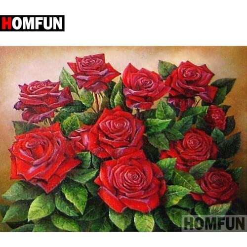 HOMFUN Square/Round Drill 5D DIY Diamond Painting "Red rose flower" Embroidery Cross Stitch Full Rhinestone Decor A27154