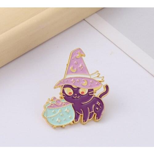 Creative Cartoon Cute Magic Hat Kitten Alloy Brooch Fashion Wizard Cat Animal Badge Personalized All-match Clothing Accessories