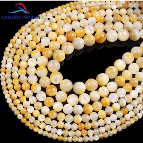 100% Natural Yellow Pearl Shell Glitter Round Beads 4 5 6 7 8 9mm Fit DIY Bracelet Necklace Strand 15'' For Jewelry Making