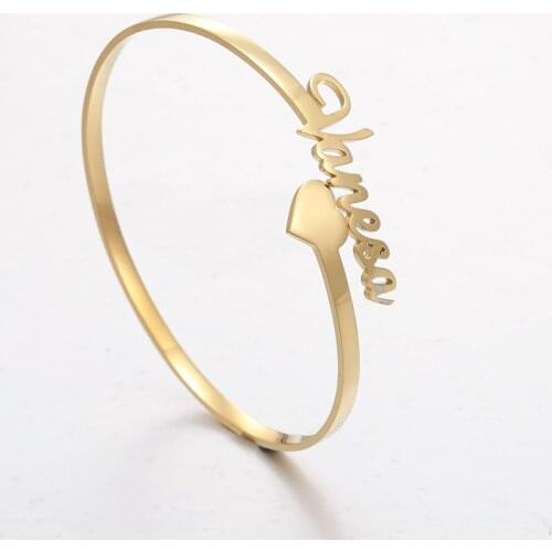 Lemegeton Customized Name Bracelet For Women Girls Personalized Stainless Steel Charm Jewelry Gold Color Bangles Christmas Gift