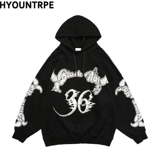 Men Harajuku Printed Hoodie Sweatshirts New Casual Streetwear Hooded Tops Pullover Autumn Loose HipHop Hipster Pullovers Hoodies