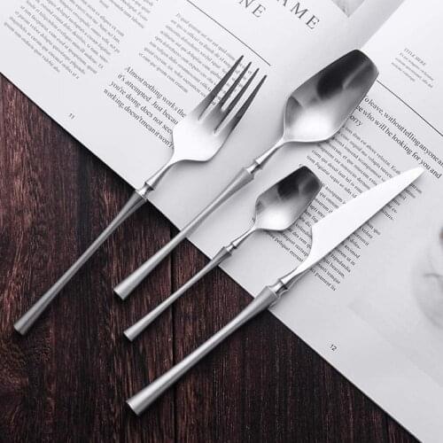 Matte Cutlery Set Silverware Forks Spoons Knives Stainless Steel Kitchen Dinnerware Set Luxury Flatware For Home Restaurant