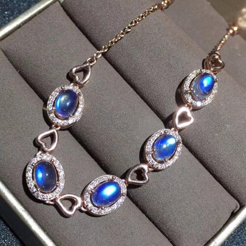 Natural blue moonstone bracelet, simple and exquisite, 925 silver, natural gemstones, beautiful and clean colors