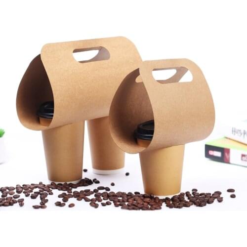 Disposable Kraft Paper Cup Base Handle Holder Eco Friendly Coffee Milk Tea Cup Tray Takeaway Drink Packaging 50pcs/lot SK802