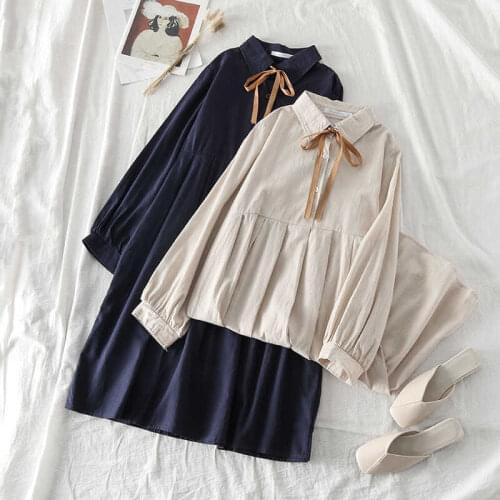 Dress ladies solid color polo collar regular sleeve waist mid-length dress ladies 2021 spring and autumn models