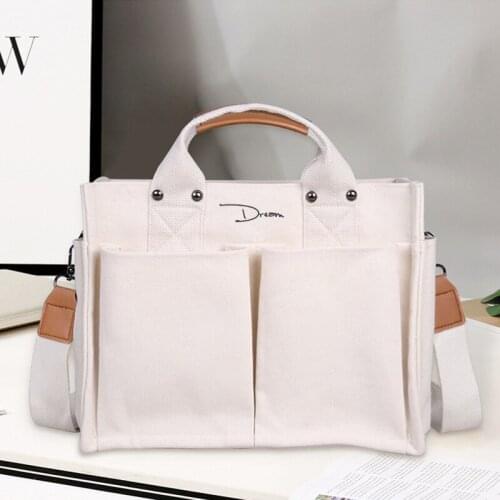 Casual Canvas Tote Women Bookbag Simple Oxford Shoulder Bag Solid Color Handbag Students Crossbody Bags for Women 2021 Purse Ne
