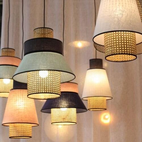 Modern Rattan Art Pendant Light Led Creative Hand Woven Personalized Wood Bamboo Pendant Lamp Restaurant Home Deco Drop Light