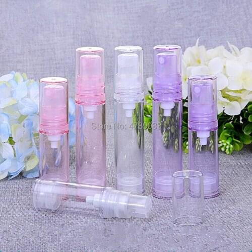5ml 10ml 15ml 30pcs travel airless pump dispenser cosmetic packaging clear/pink/purple empty sample perfume bottle wholesale