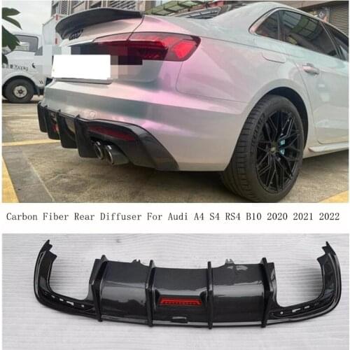 For Audi A4 S4 RS4 B10 2020 2021 2022 Carbon Fiber Rear Diffuser Lip Spoiler High Quality Car Bumper Accessories With Lamp