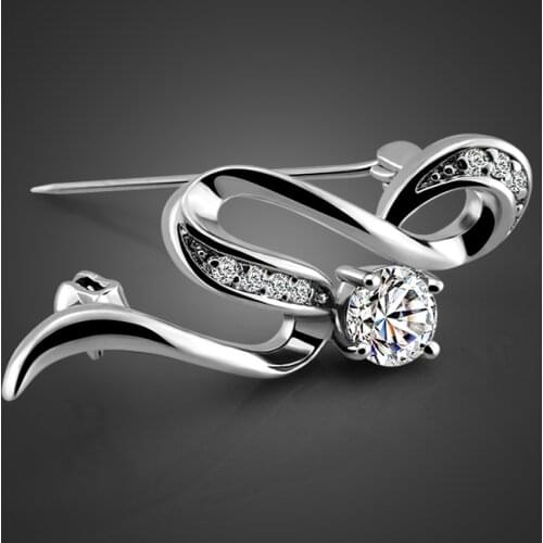 Fashion Elegant 100% 925 Sterling Silver Woman Brooch Fashion Zircon Brooch Shawl Dress Accessories Jewelry Gift Wholesale