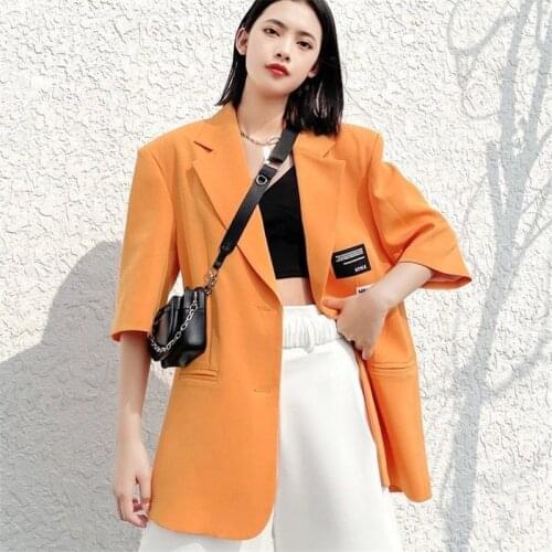 Oversize Blazer Women 2021 New Korean Loose Jacket Casual High Street Patch Designs Wide Shoulder Suit Coats Short/Long Sleeve