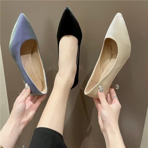 Womens Shoes Color Matching Metal Pointed Satin High-heeled Shoes Women 2020 New Fine with Wild Four Seasons Banquet Shoes