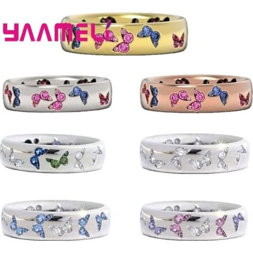 Cutout Butterfly Colorful Wedding 925 Sterling Silver Rings For Women Elegant Multicolor Zircon Ring Jewelry Girl Gift Bijoux