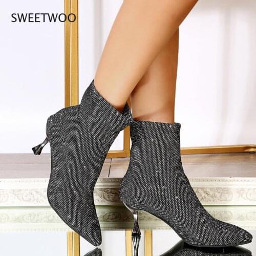 High-heeled rhinestone pointed toe womens boots luxury 2021 fashion womens shoes stiletto womens shoes autumn womens shoes