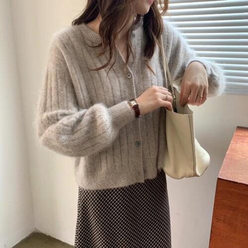 Women Short Fall Sweater and Cardigans Pearls button up Oversized Knit Jumpers Green Outwear Knit Top Winter Ctop Jacket